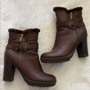 Guess Brown Faux Fur Trim Buckle Ankle Boots